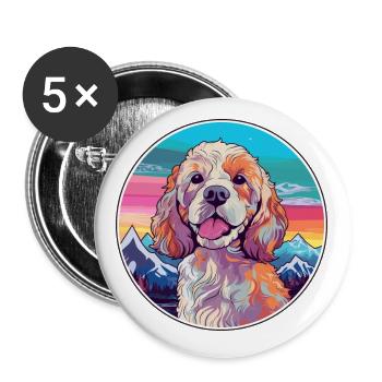 Cockapoo Dog Breed Cartoon Kawaii Watercolor - Buttons small 1''/25 mm (5-pack) - white - Front