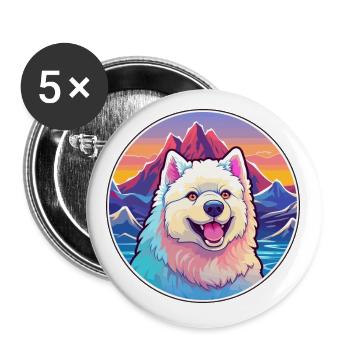 Groenland chien race Cartoon Kawaii aquarelle - Lot de 5 petits badges (25 mm) - blanc - Devant