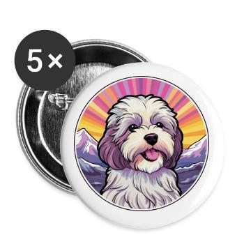 Bichon havanais race Cartoon Kawaii aquarelle - Lot de 5 petits badges (25 mm) - blanc - Devant