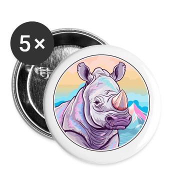 Rhino Watercolor Cartoon Kawaii Pet Animal Colorfu - Buttons small 1''/25 mm (5-pack) - white - Front
