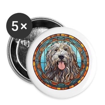 Bergamasco Schäferhund Hunderasse Buntglas Farbe - Buttons klein 25 mm (5er Pack) - Weiß - Vorne