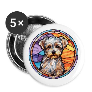 Bichon Yorkie chien race vitrail coloré Wat - Lot de 5 petits badges (25 mm) - blanc - Devant