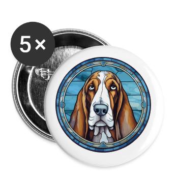 Blaue Gascogne Basset Hunderasse Buntglas Farbe - Buttons klein 25 mm (5er Pack) - Weiß - Vorne