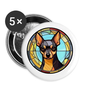 Englisch Toy Terrier Hunderasse Buntglas Farbe - Buttons klein 25 mm (5er Pack) - Weiß - Vorne