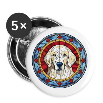 Kuvasz Ungarische Hunderasse Buntglas Bunt - Buttons klein 25 mm (5er Pack) - Weiß - Vorne