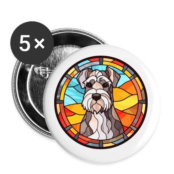 Miniaturschnauzer Hunderasse Buntglas Colorf - Buttons klein 25 mm (5er Pack) - Weiß - Vorne