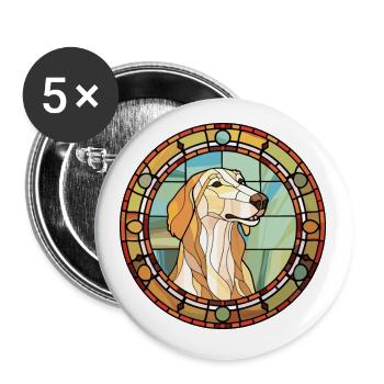 Lévrier russe chien race vitrail coloré - Lot de 5 petits badges (25 mm) - blanc - Devant