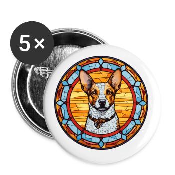 St. Miguel Cattle Dog Rasse Buntes Glas Bunt - Buttons klein 25 mm (5er Pack) - Weiß - Vorne