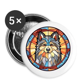 Chien de Laponie suédois race vitrail coloré - Lot de 5 petits badges (25 mm) - blanc - Devant