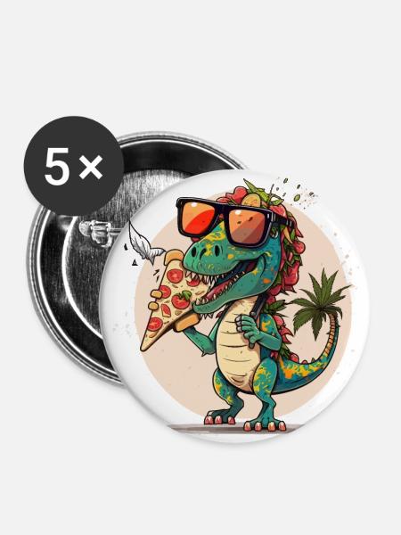 Pizza-Saurus - Buttons klein 25 mm (5er Pack) - Weiß