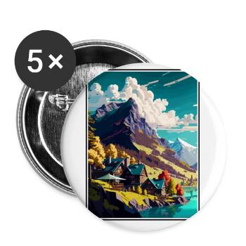 Valais Switzerland Vintage Travel Poster Souvenir - Buttons small 1''/25 mm (5-pack) - white - Front