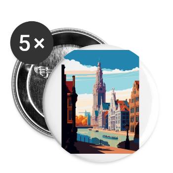 Anvers Belgique Vintage Travel Poster WPA Souvenir - Lot de 5 petits badges (25 mm) - blanc - Devant