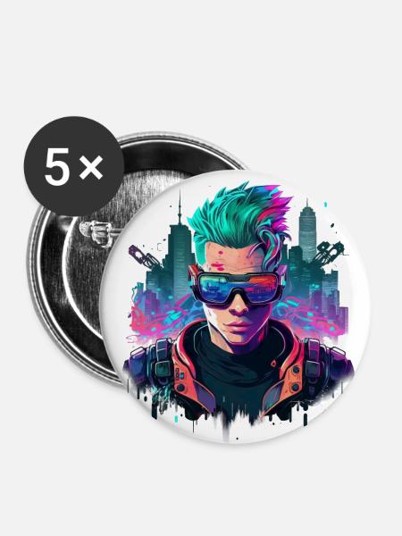 Cyber Gamer - Buttons klein 25 mm (5er Pack) - Weiß