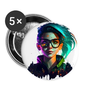 Gamer Girl Cyber Style - Lot de 5 petits badges (25 mm) - blanc - Devant