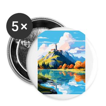 Château de Bled Slovénie Affiche de voyage vintage WPA Art - Lot de 5 petits badges (25 mm) - blanc - Devant