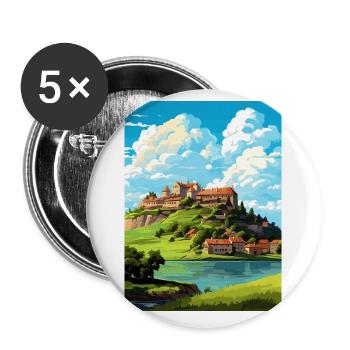 Château de Ptuj Slovénie Lac Bled Affiche de voyage - Lot de 5 petits badges (25 mm) - blanc - Devant