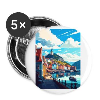 Bergan Norvège Oslo Vintage voyage affiche Souvenir - Lot de 5 petits badges (25 mm) - blanc - Devant