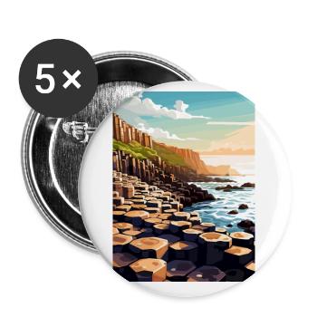 Géant S Causeway Irlande du Nord affiche de voyage - Lot de 5 petits badges (25 mm) - blanc - Devant