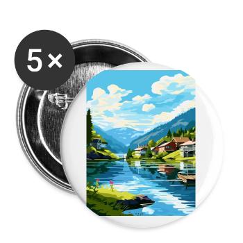 Flekkefjord Norvège Chambre Vintage voyage affiche WPA - Lot de 5 petits badges (25 mm) - blanc - Devant