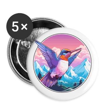 Colibri Aquarelle Dessin Animé Kawaii Animal De Compagnie C - Lot de 5 petits badges (25 mm) - blanc - Devant