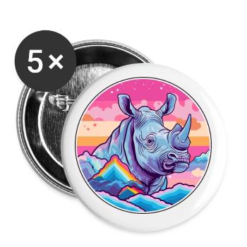 Rhino Watercolor Cartoon Kawaii Pet Animal Colorfu - Buttons small 1''/25 mm (5-pack) - white - Front