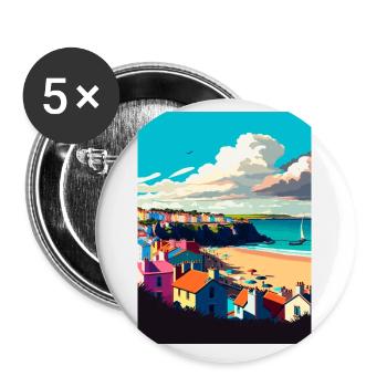 Tenby Seascape Wales Vintage Travel Poster WPA Art - Buttons small 1''/25 mm (5-pack) - white - Front