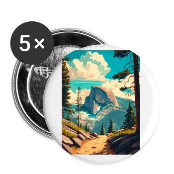 Half Dome Trail Yosemite Californie affiche de voyage - Lot de 5 petits badges (25 mm) - blanc - Devant