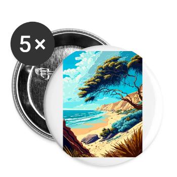 Carpinteria Bluffs Californie affiche de voyage - Lot de 5 petits badges (25 mm) - blanc - Devant