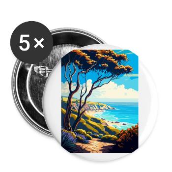 Carpinteria Bluffs Californie affiche de voyage - Lot de 5 petits badges (25 mm) - blanc - Devant