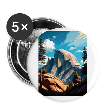 Half Dome Yosemite Californie affiche de voyage - Lot de 5 petits badges (25 mm) - blanc - Devant