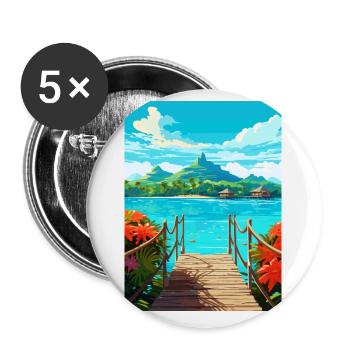 Bora Polynésie Française Vintage Voyage Poster WPA - Lot de 5 petits badges (25 mm) - blanc - Devant