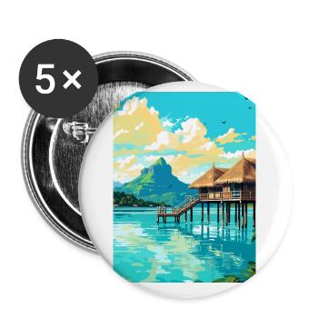 Bora Polynésie Française Vintage Voyage Poster WPA - Lot de 5 petits badges (25 mm) - blanc - Devant