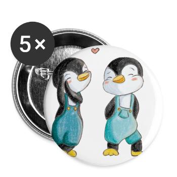 Pingouins amoureux - Lot de 5 petits badges (25 mm) - blanc - Devant
