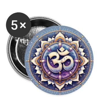 Aum Om Hinduistisches Heiliges Symbol - Buttons klein 25 mm (5er Pack) - Weiß - Vorne