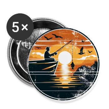 Angler, Fishing, Fishing, Boat - Buttons small 1''/25 mm (5-pack) - white - Front