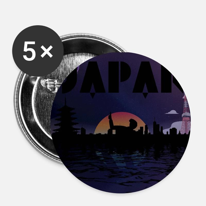 Japon Skyline Retro Galaxy - Lot de 5 petits badges (25 mm) - blanc