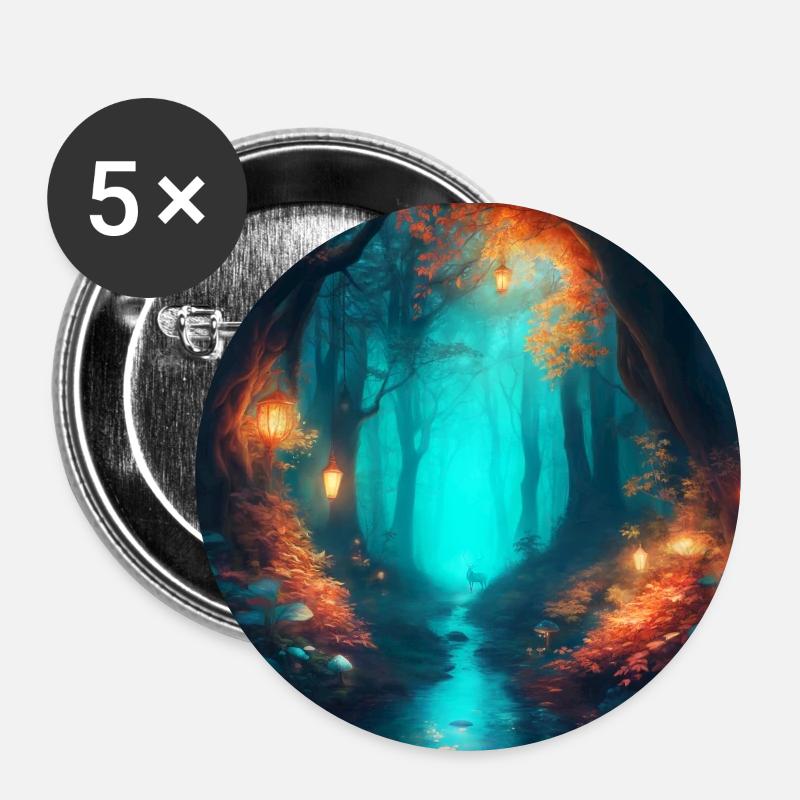 Forest Landscape Magic Fantasy - Buttons small 1''/25 mm (5-pack) - white
