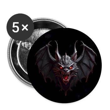 Teuflische Fledermaus rote Augen Zähne - Buttons klein 25 mm (5er Pack) - Weiß - Vorne