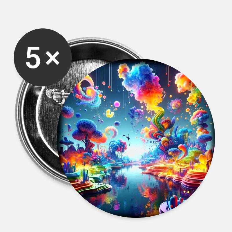Surreal Dreamscape: Neon Waters - Buttons small 1''/25 mm (5-pack) - white