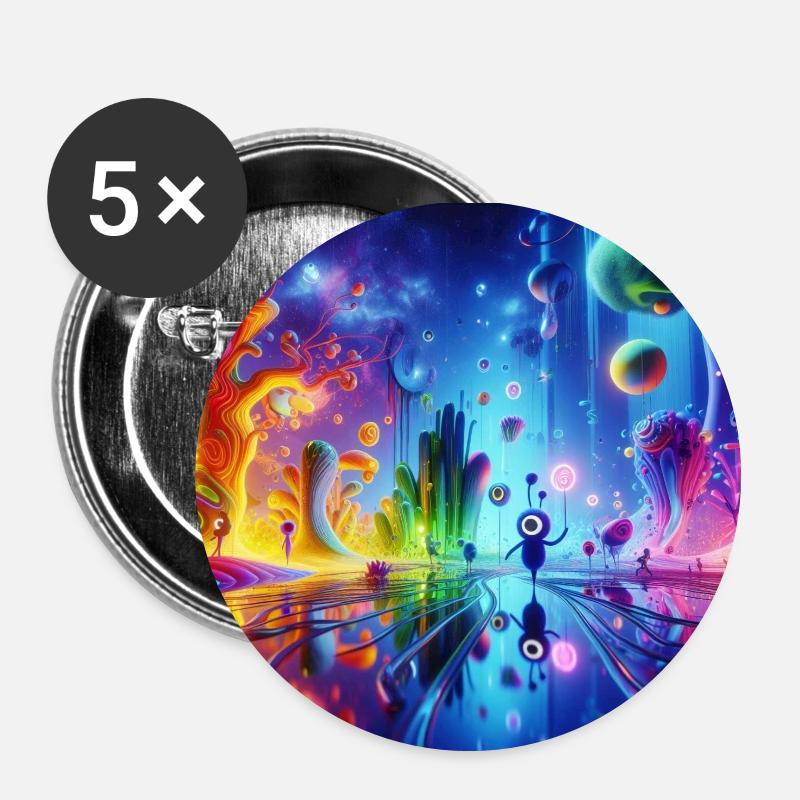 Surreal Dreamscape: Neon Waters - Buttons small 1''/25 mm (5-pack) - white