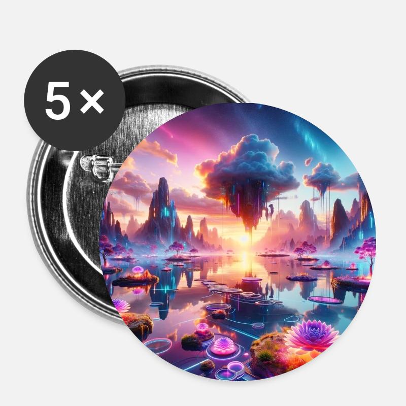 Surreale Traumlandschaft: Neon-Gewässer - Buttons klein 25 mm (5er Pack) - Weiß