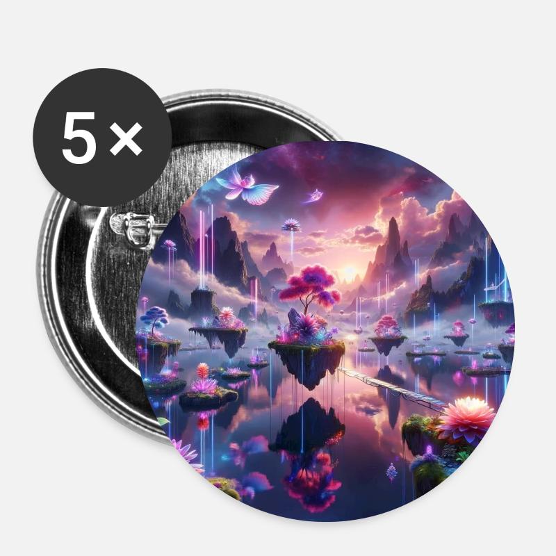 Surreale Traumlandschaft: Neon-Gewässer - Buttons klein 25 mm (5er Pack) - Weiß