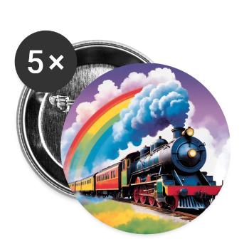 Train coloré avec locomotive à vapeur fumante - Lot de 5 petits badges (25 mm) - blanc - Devant