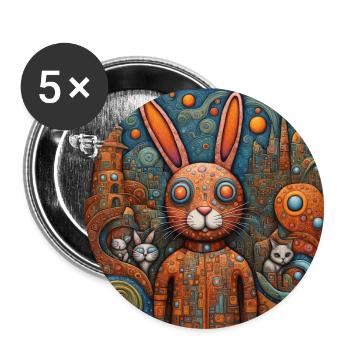 Surreale Pop-Tiere 9 Kaninchen - Buttons klein 25 mm (5er Pack) - Weiß - Vorne