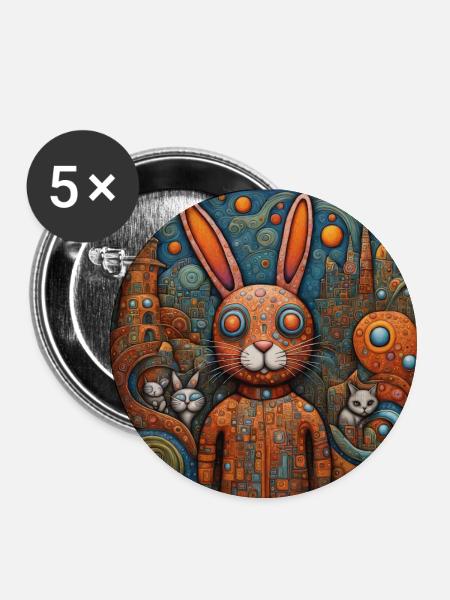 Surreale Pop-Tiere 9 Kaninchen - Buttons klein 25 mm (5er Pack) - Weiß