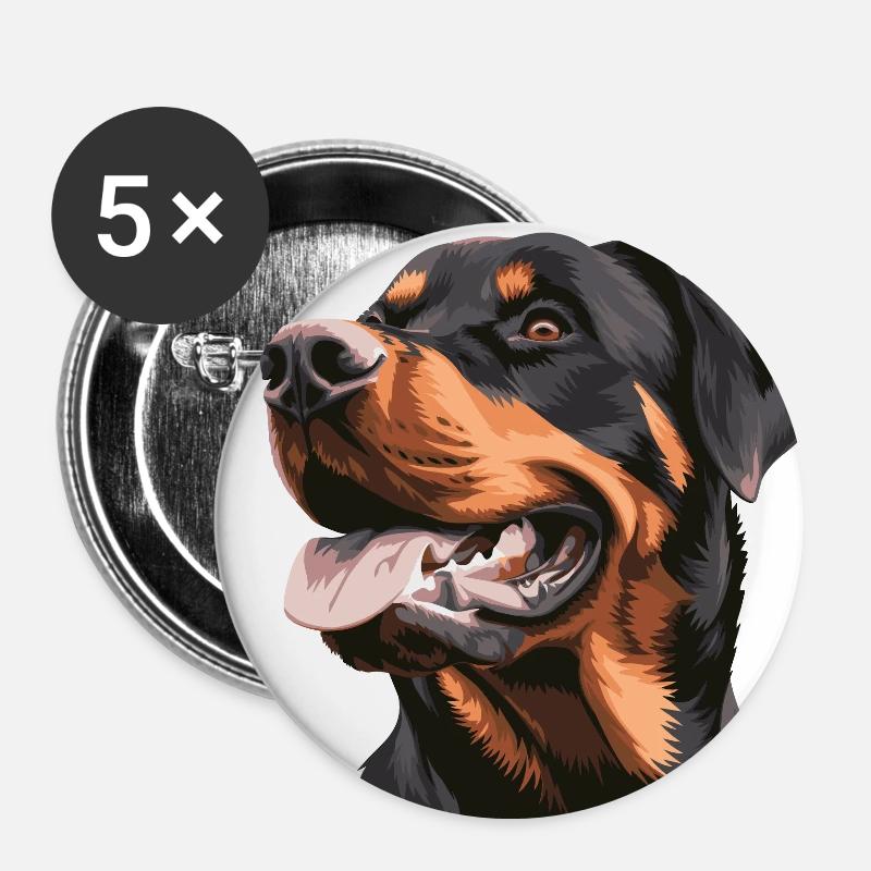 Rottweiler Hund - Buttons klein 25 mm (5er Pack) - Weiß