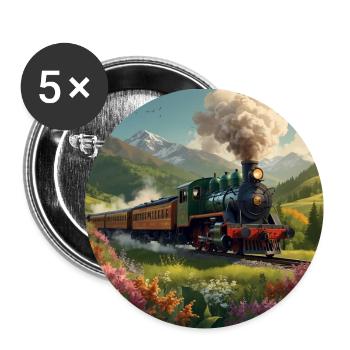 Nostalgic smoking steam locomotive with wagons - Buttons small 1''/25 mm (5-pack) - white - Front