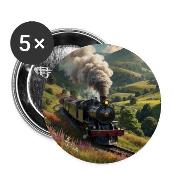 Nostalgic smoking steam locomotive with wagons - Buttons small 1''/25 mm (5-pack) - white - Front