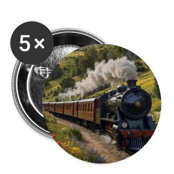 Nostalgic smoking steam locomotive with wagons - Buttons small 1''/25 mm (5-pack) - white - Front