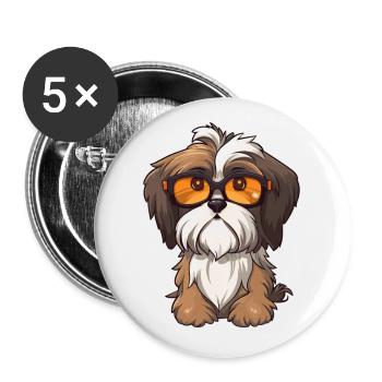 Race De Chien Havanais Aquarelle Dessin Animé Kawaii Verre - Lot de 5 petits badges (25 mm) - blanc - Devant